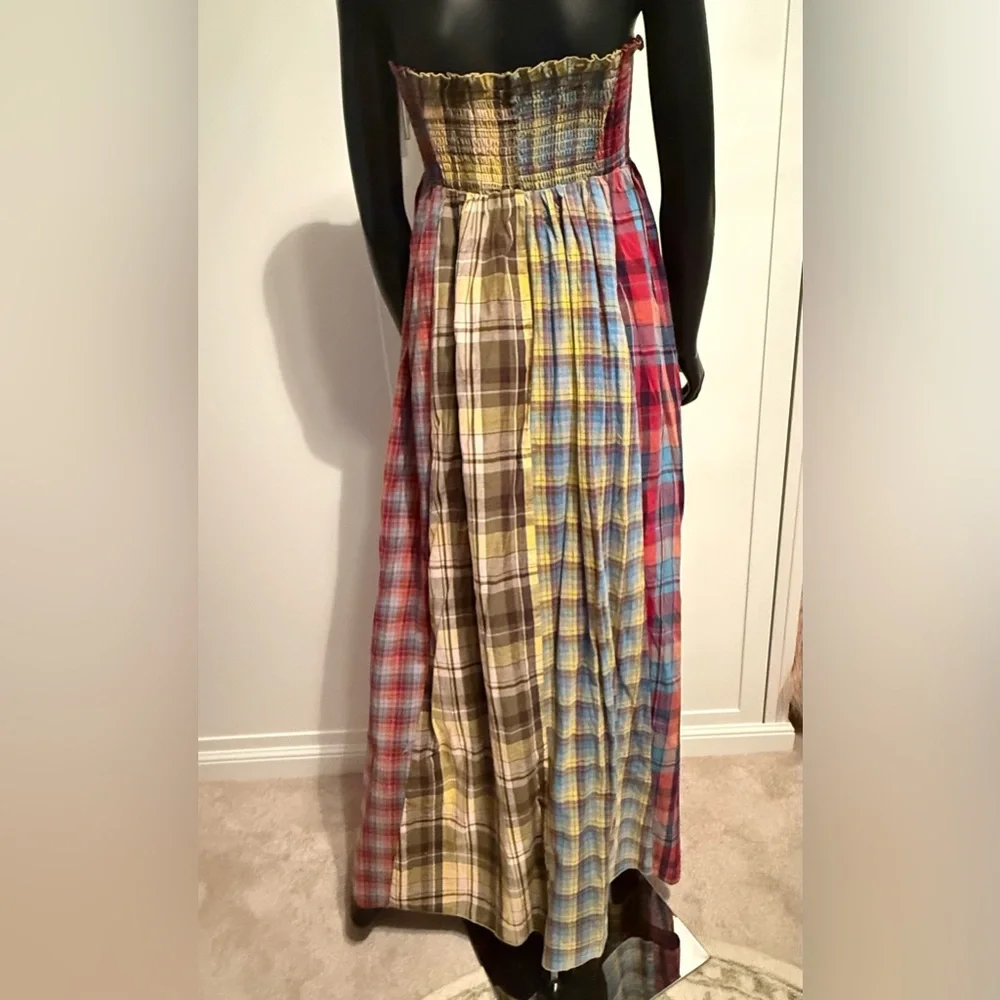 Vibrant Plaid Strapless Maxi Dress - Picture 3 of 4